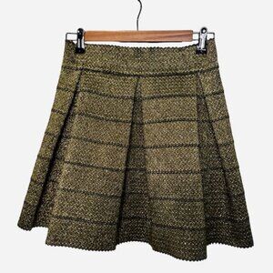 Devlin Gold Metallic Pleated A-line Mini Skirt Size Medium